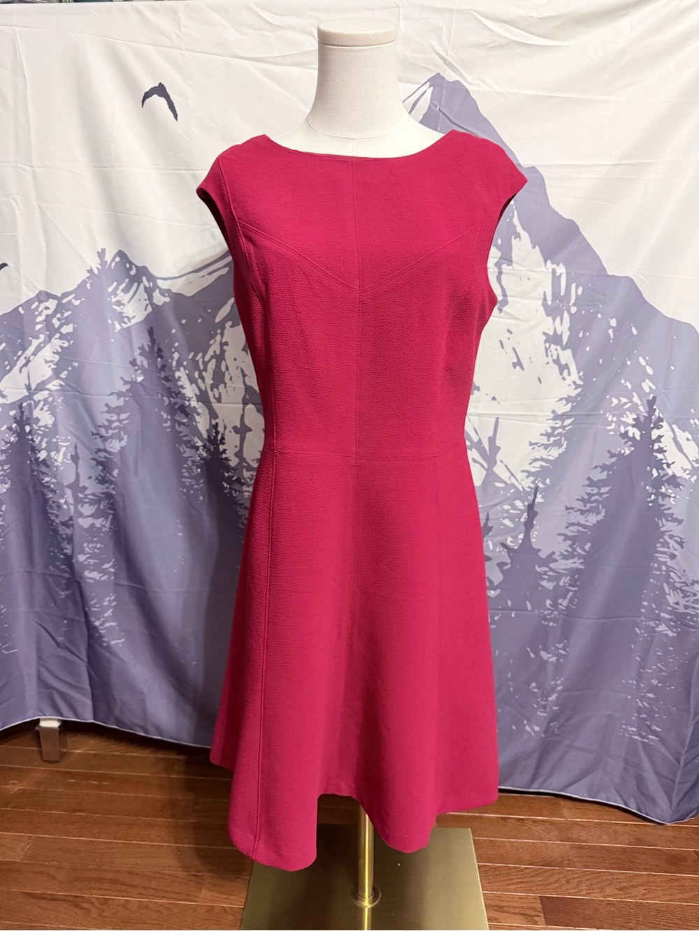 CHAPS Size 10 Vibrant Red Textured Fit & Flare Dress - Picture 2 of 7